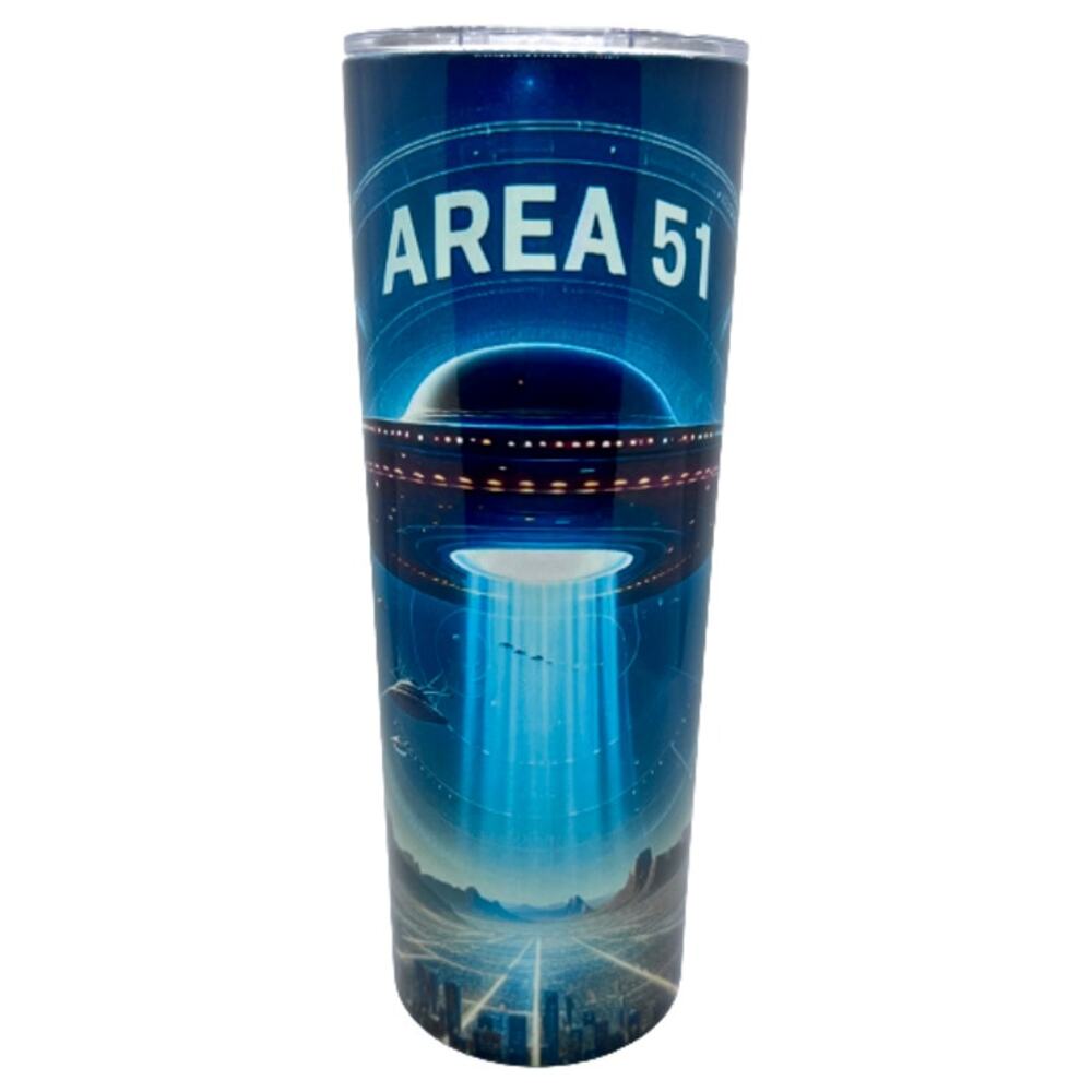 Area 51 UFO Alien 20 Oz Skinny Tumbler Stainless Steel Lid Straw